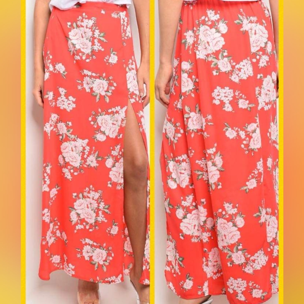Red floral skirt for women